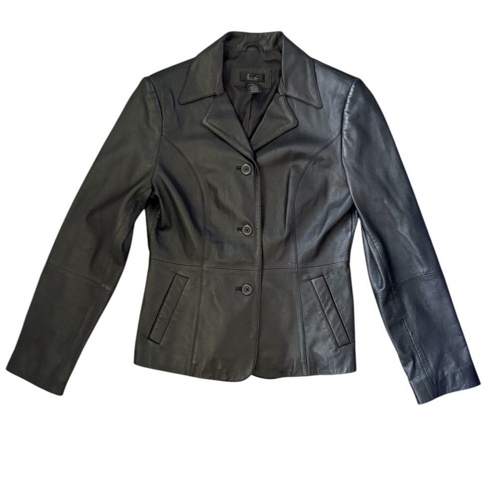 Frenchi Genuine Lambskin Leather Blazer Black Size M